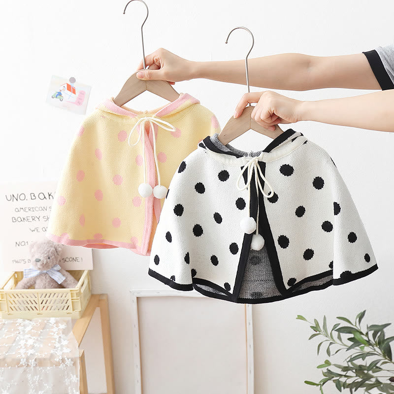 Toddler Girl Bow Hooded Dots Cloak