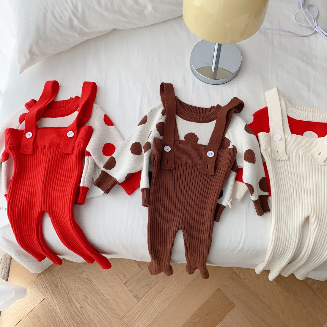 Baby Knitted Solid Color Button Overalls