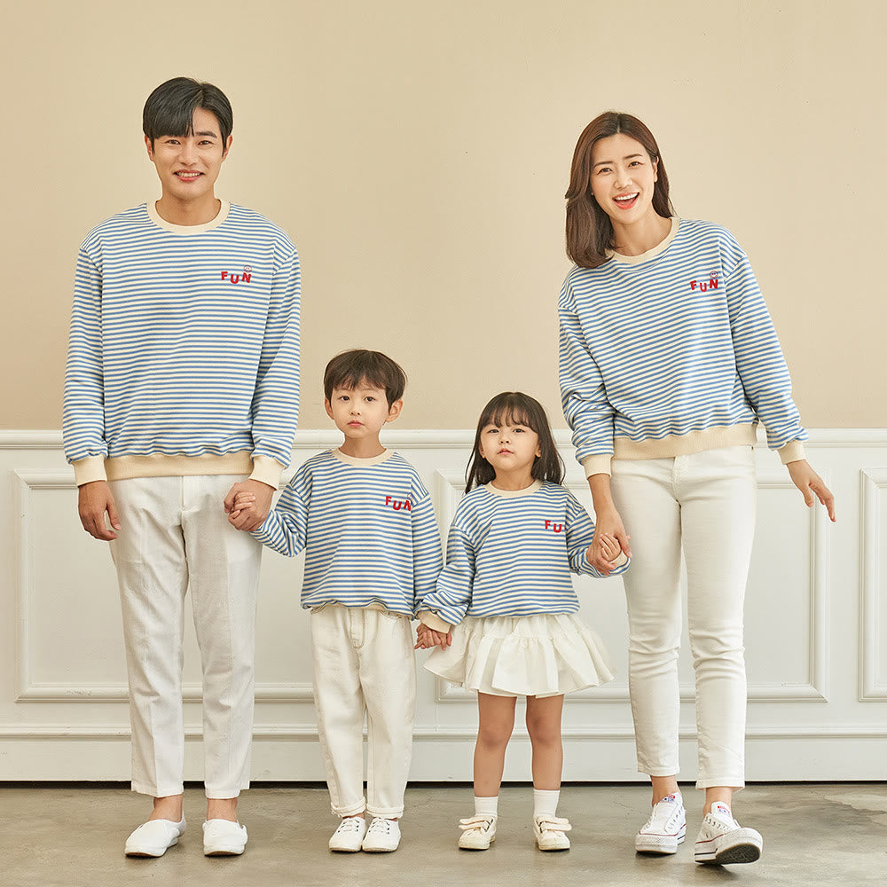 FUN Family Matching Smile Blue Striped Sweatshirt