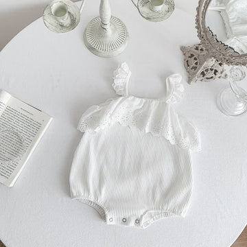 Baby Lace Trim Ribbed Strap Bodysuit