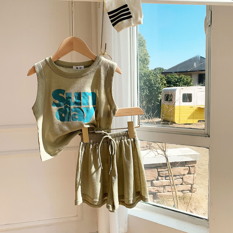 SUNDAY Toddler Girl Tank Top and Shorts Set