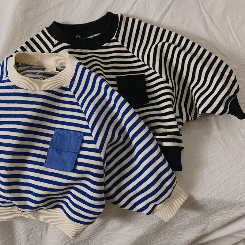 Toddler Loose Striped Pocket Batwing Sleeves Sweatshirt