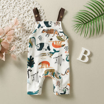 Baby Animal Safari Strap Ribbed Romper