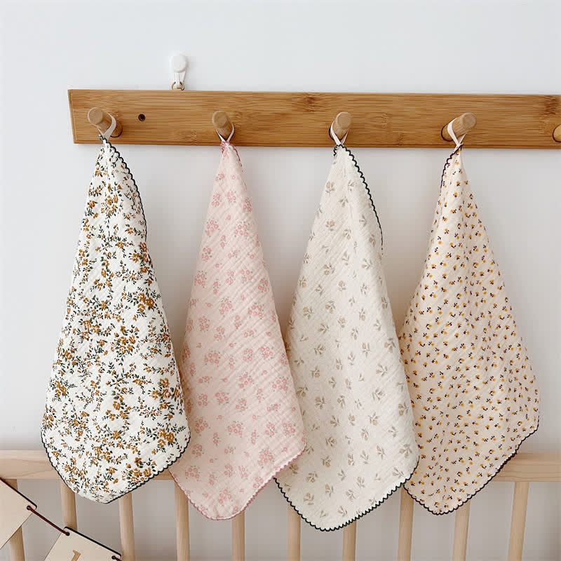 4 Pcs Baby Floral Square Saliva Towel