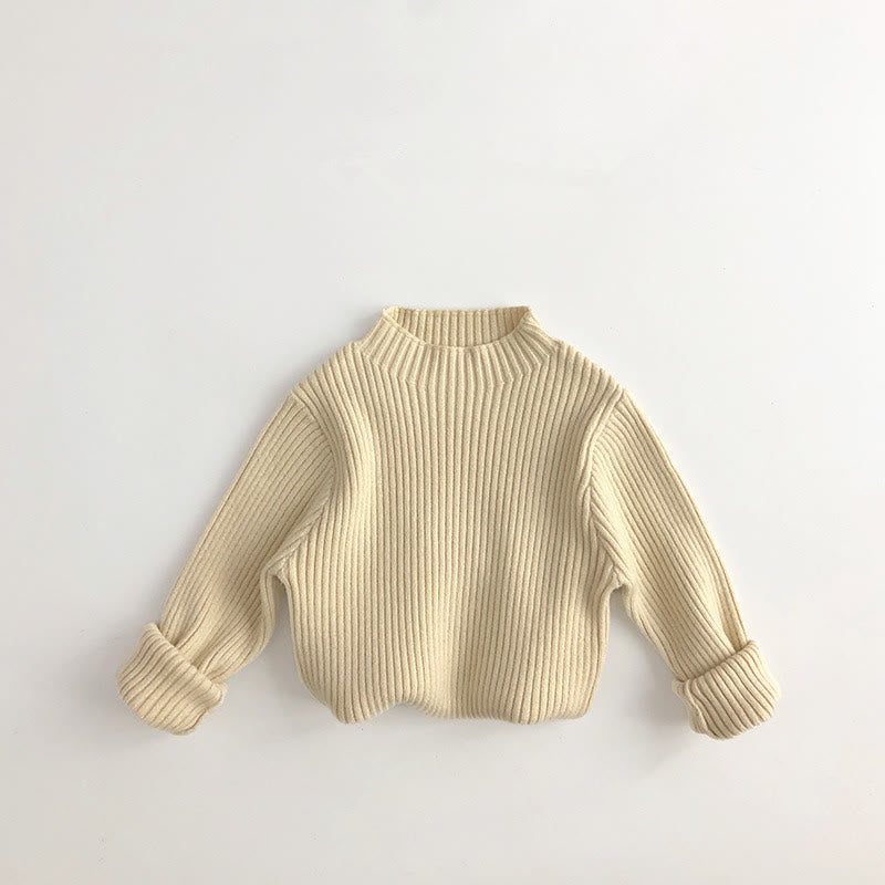 Toddler High Collar Knitted Ribbed Solid Color Sweater