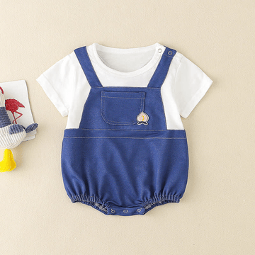 Baby Denim Peach Splicing Bodysuit