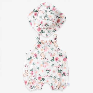 Baby Rabbit Flowers Romper and Hat Set