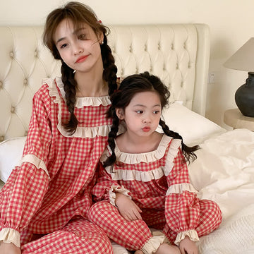 Mommy and Me Plaid Ruffled Pajamas Set