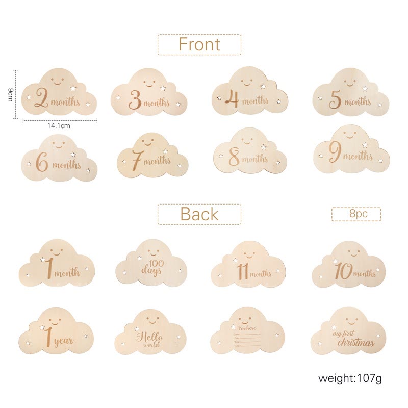 8pcs Wooden Baby Cloud Shape Milestone