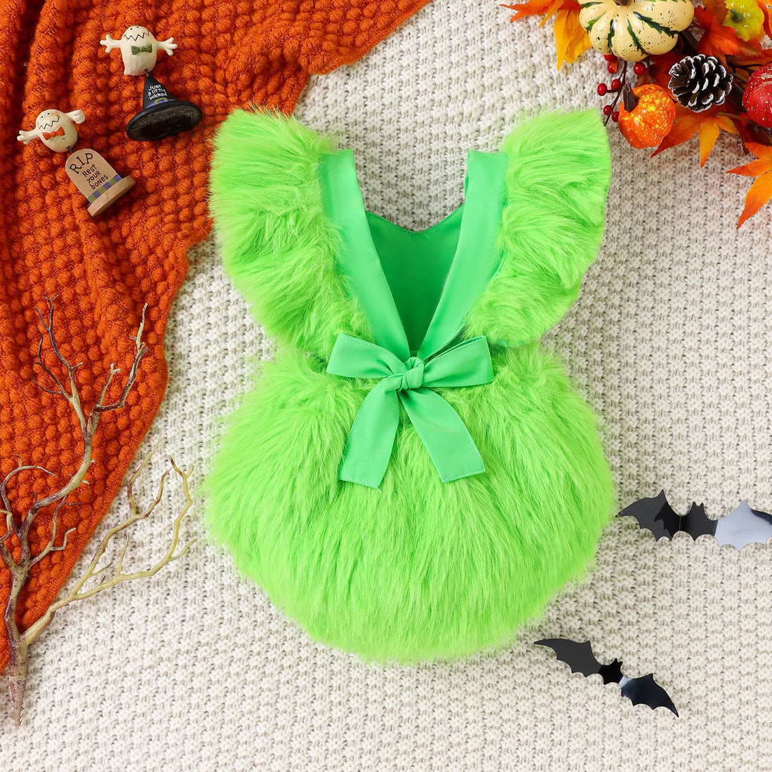 Baby Girl Fleece Flying Sleeves Heart Green Bodysuit