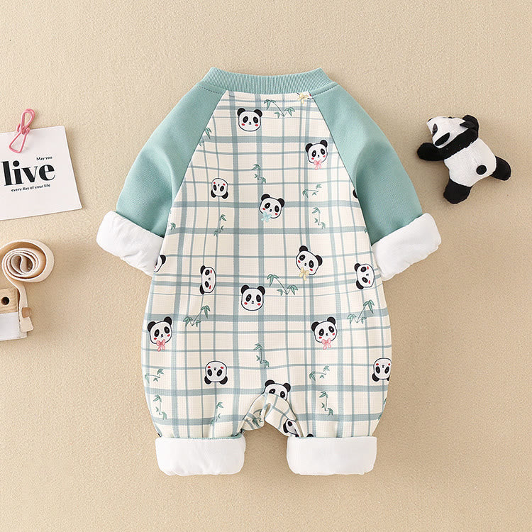 Baby 3D Panda Plaid Bamboo Leaf Romper