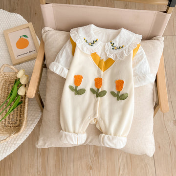 Baby Collar Flower Fake 2 Pieces Romper