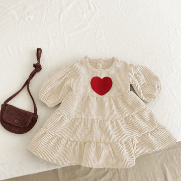 Baby Toddler Girl Towel Embroidery Heart Corduroy Dress