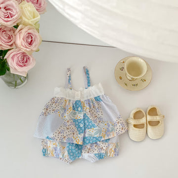 Baby Color Block Floral Camisole and Bloomers Set