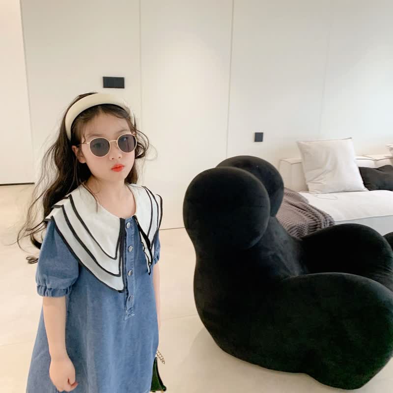 Toddler Girl Lapel Collar Denim Dress