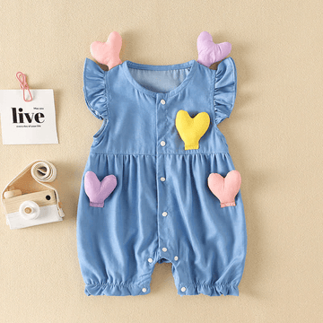 Baby Heart Ruffled Denim Romper