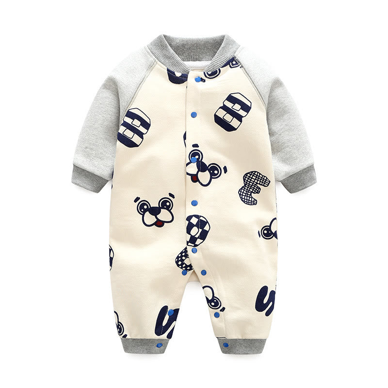 Baby Dog Football Contrast Sleeves Romper