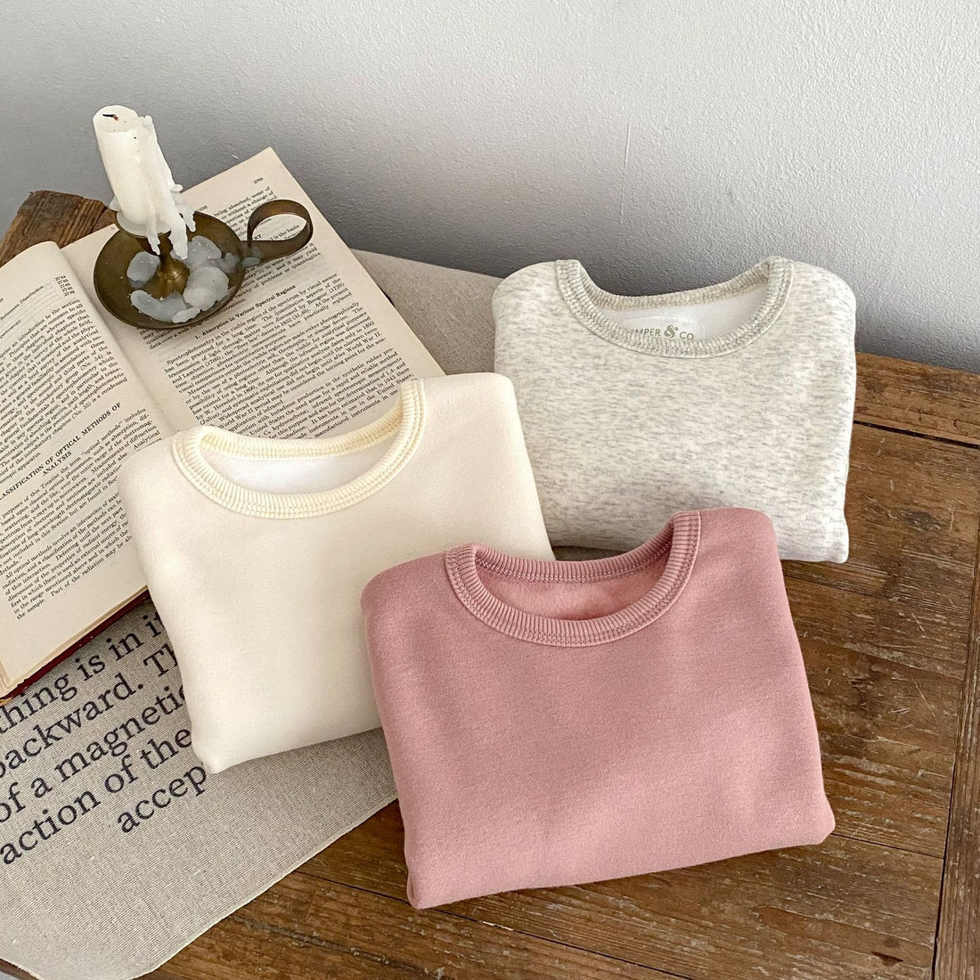 Baby Round Neck Solid Color Fleece Lined Sweatshirt