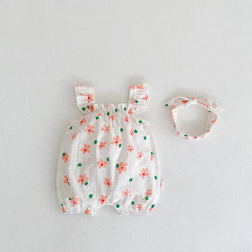 Baby Flower Ruffled Romper with Headband