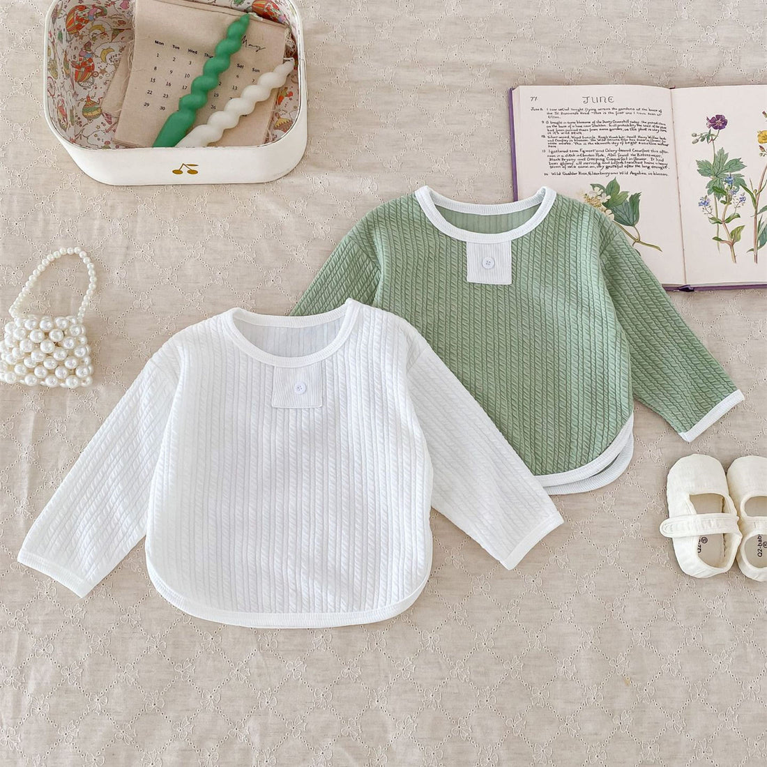 Baby Round Neck Knitted Button T-shirt