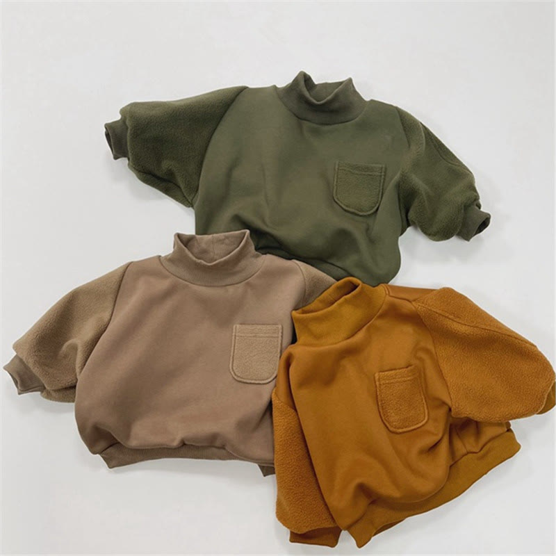 Toddler High Collar Solid Color Fleece Sweatshirt