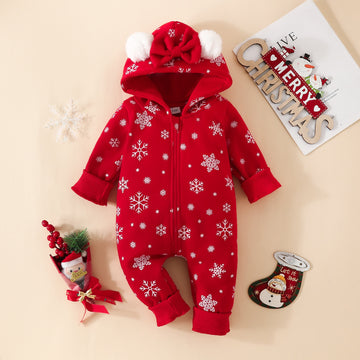 Baby Hooded Snow Bow Hairball Romper