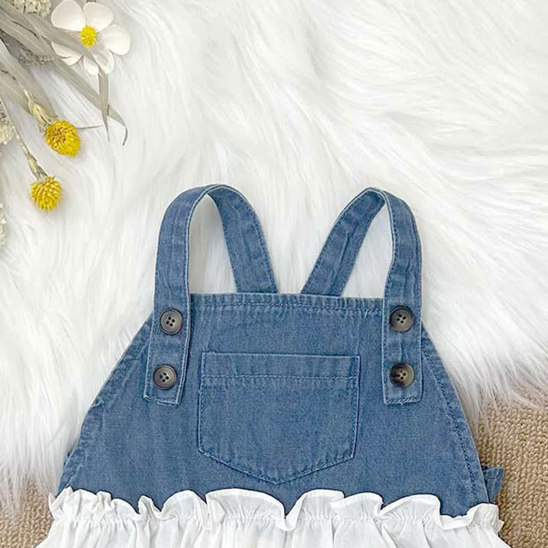 Baby Embroidered Bear Denim Splicing Dress