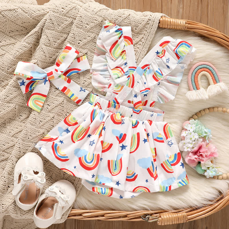 Baby Rainbow Star Ruffle Bodysuit with Headband