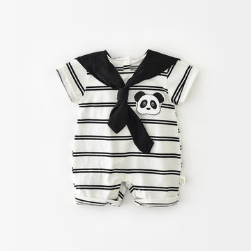 Baby Panda Striped Navy Collar Romper