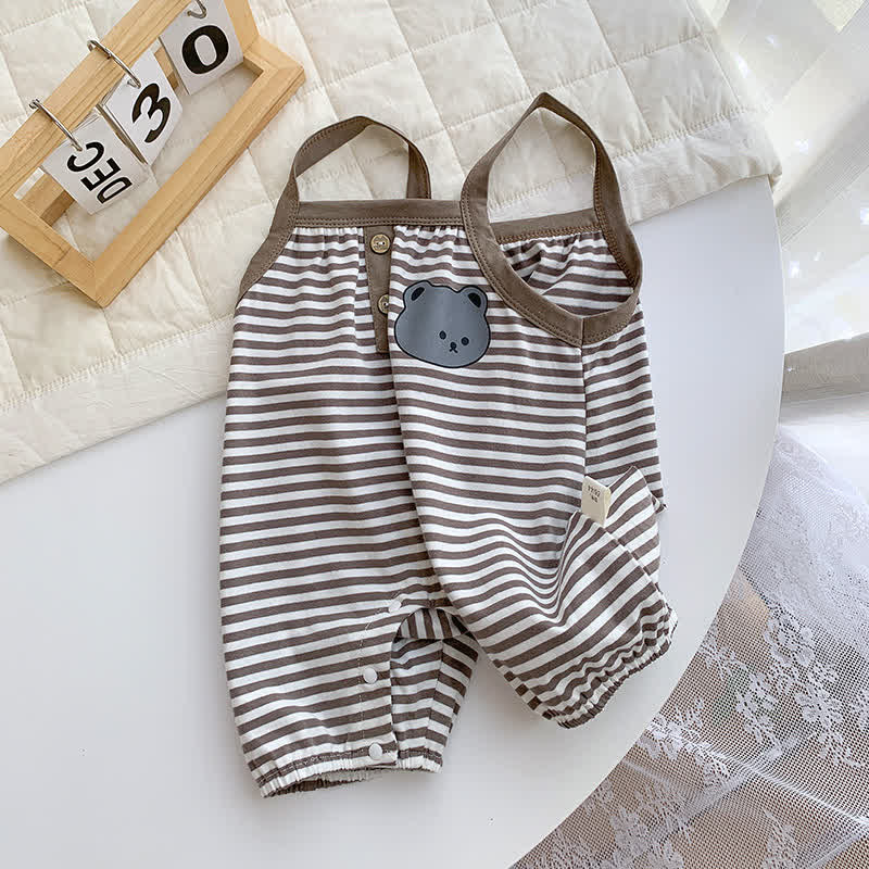 Baby Striped Bear Patch Strap Romper