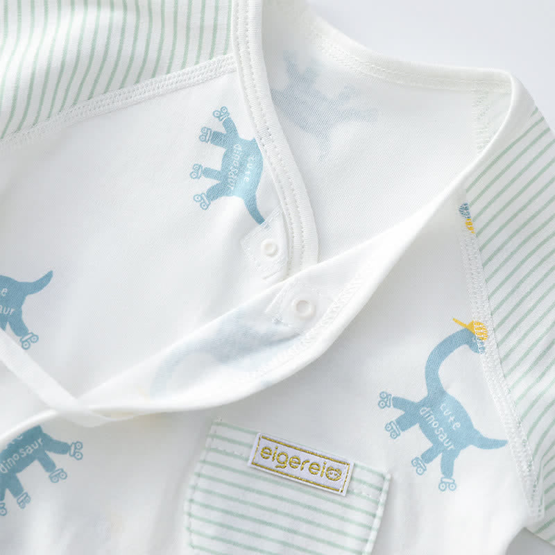 ERGEIER Baby Dino Striped Sleeve Romper