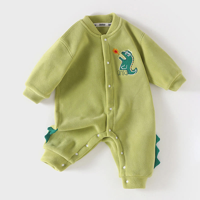 Baby Boy Fleece Dinosaur Green Romper