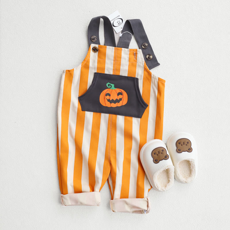 Baby Pumpkin Striped Pocket Overalls