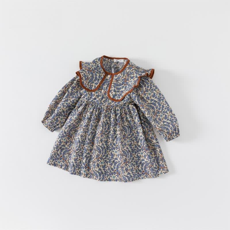 Toddler Girl Retro Flower Lapel Collar Dress