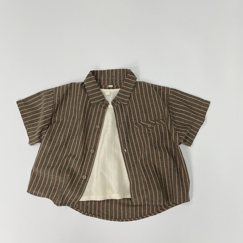 Toddler Boy Retro Striped Lapel Shirt