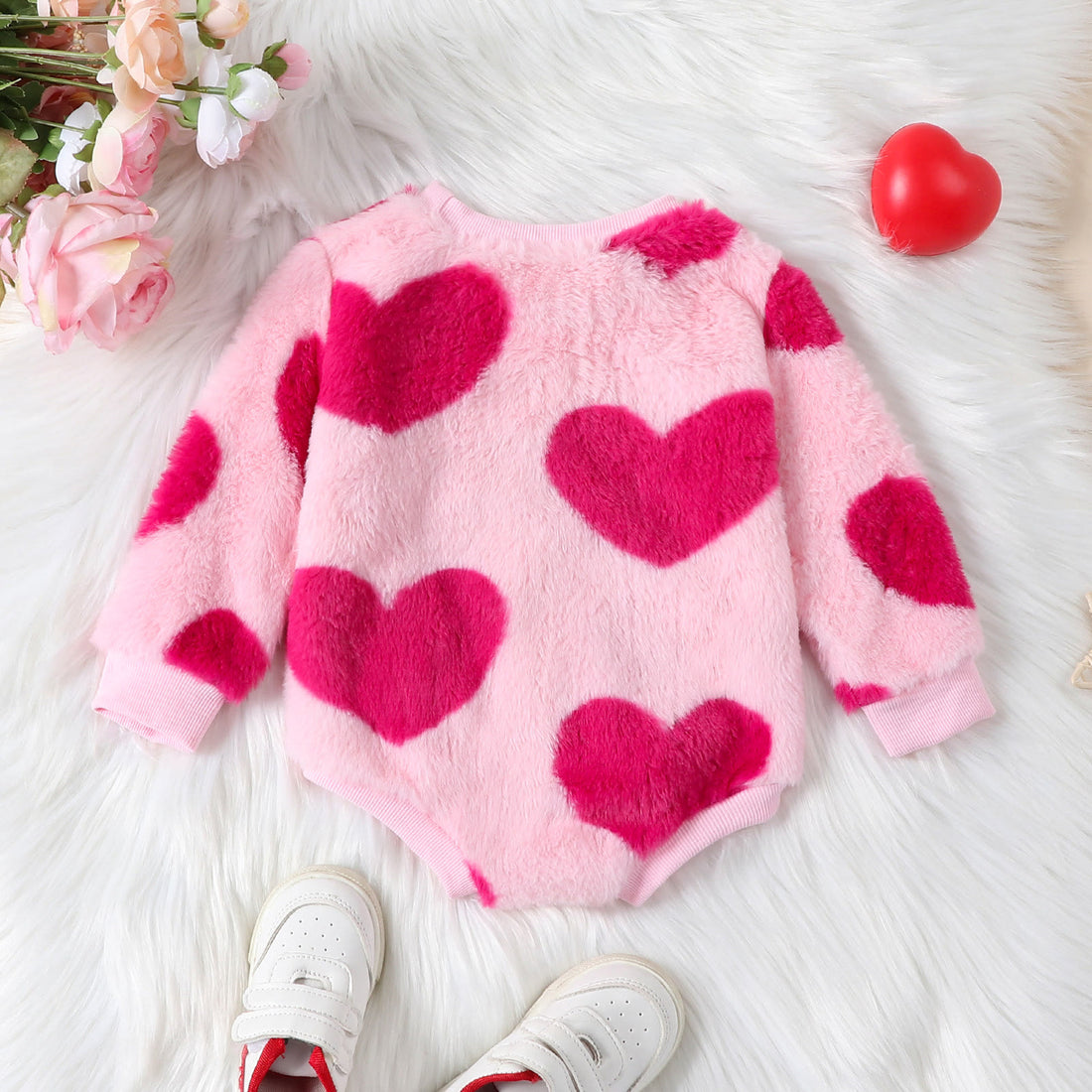 Baby Girl Fleece Pink Heart Lovely Bodysuit