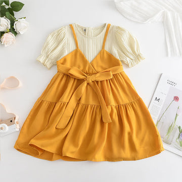 Toddler Girl Bowknot Splicing Dress