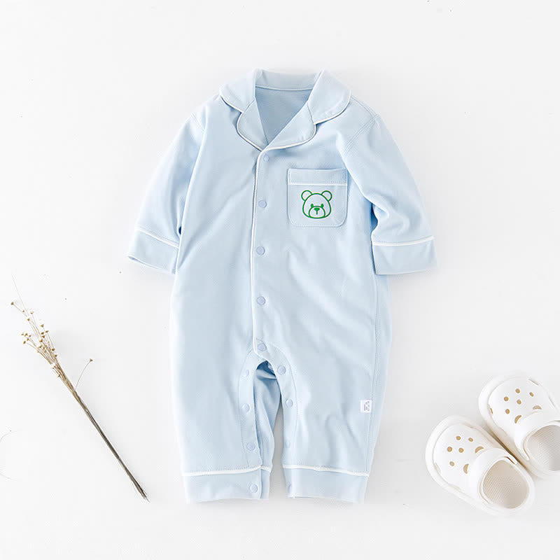 Baby Bear Pocket Lapel Casual Pajamas Romper