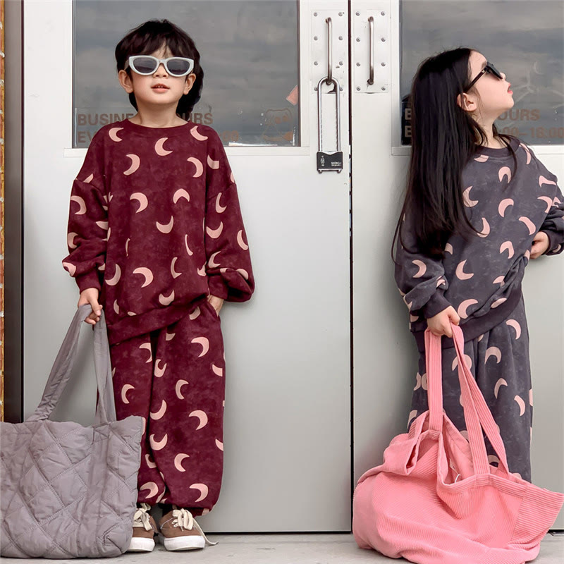 Toddler Moon Printed Sweatsuit 2 Pieces Set