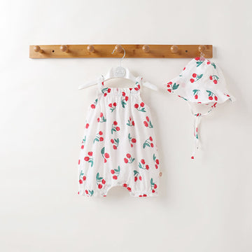 Baby Cherry Strap Romper with Hat