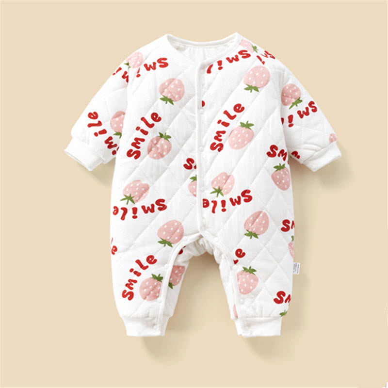 SMILE Baby Strawberry Slogan Quilted Romper