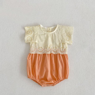 Baby Vintage Hollow Out Lace Trim Bodysuit