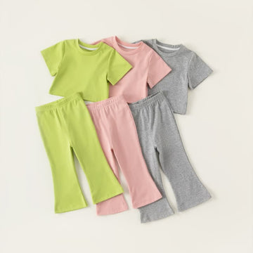 Toddler Girl Solid Color Flared Pajamas Set