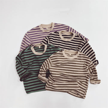 Toddler Casual Striped Side Round Neck T-shirt