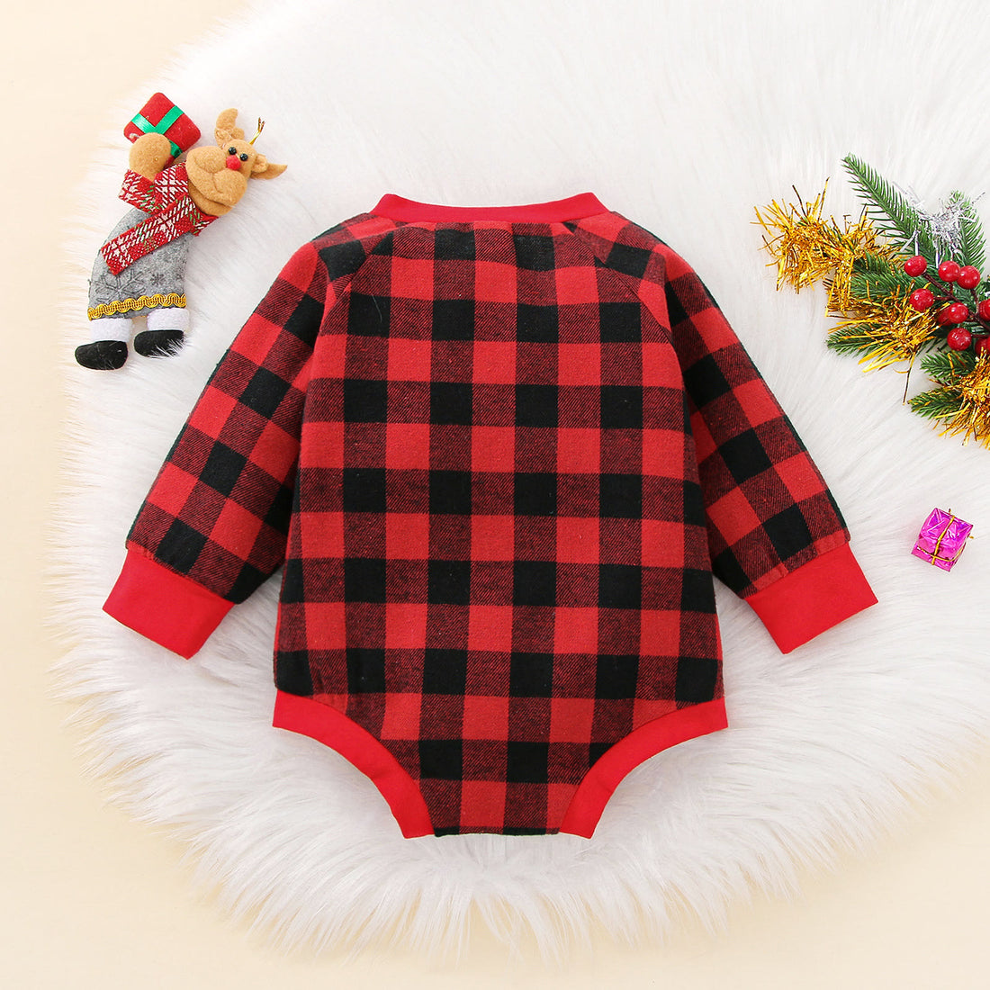 SANTA BABY Baby Red Plaid Slogan Bodysuit