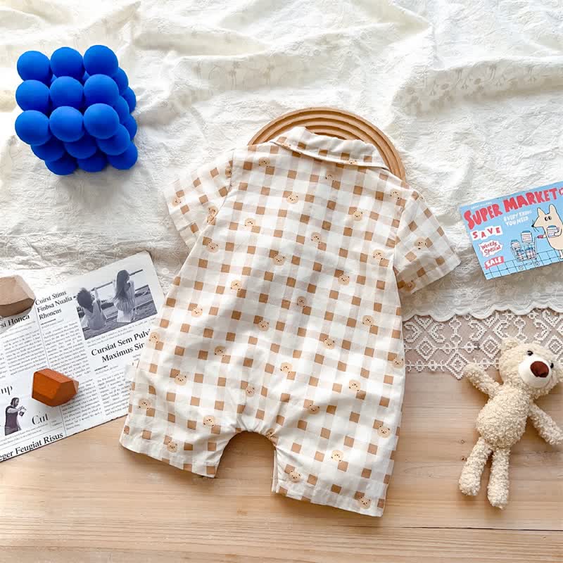 BEAR Baby Plaid Polo Color Newborn Romper