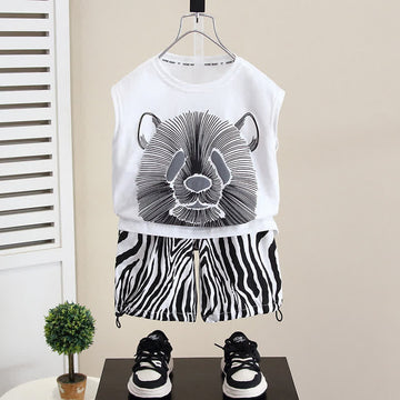 Toddler Boy Bear Tank Top and Zebra Striped Shorts Set