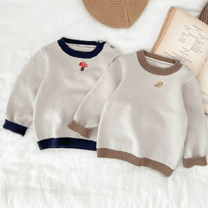 Baby Knitted Simple Leaf Mushroom Loose Sweater