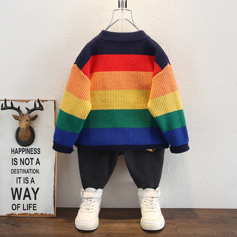 Toddler 3D Bear Rainbow Multicolor Loose Sweater