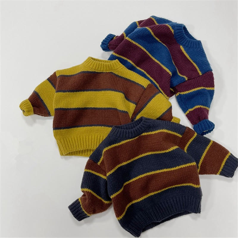 Toddler Boy Knitted Wide Striped Color Block Sweater